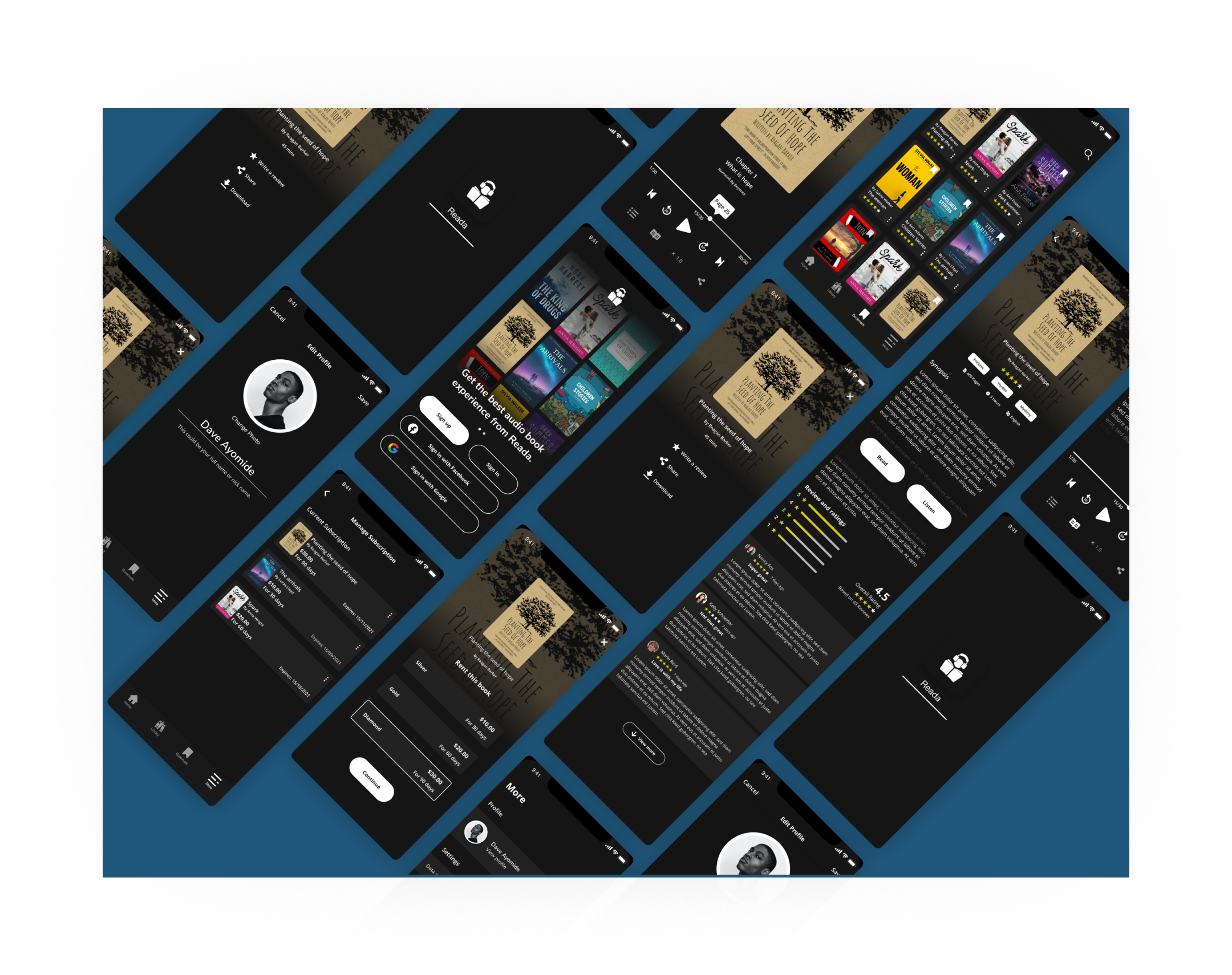 Reada reading app interface design preview