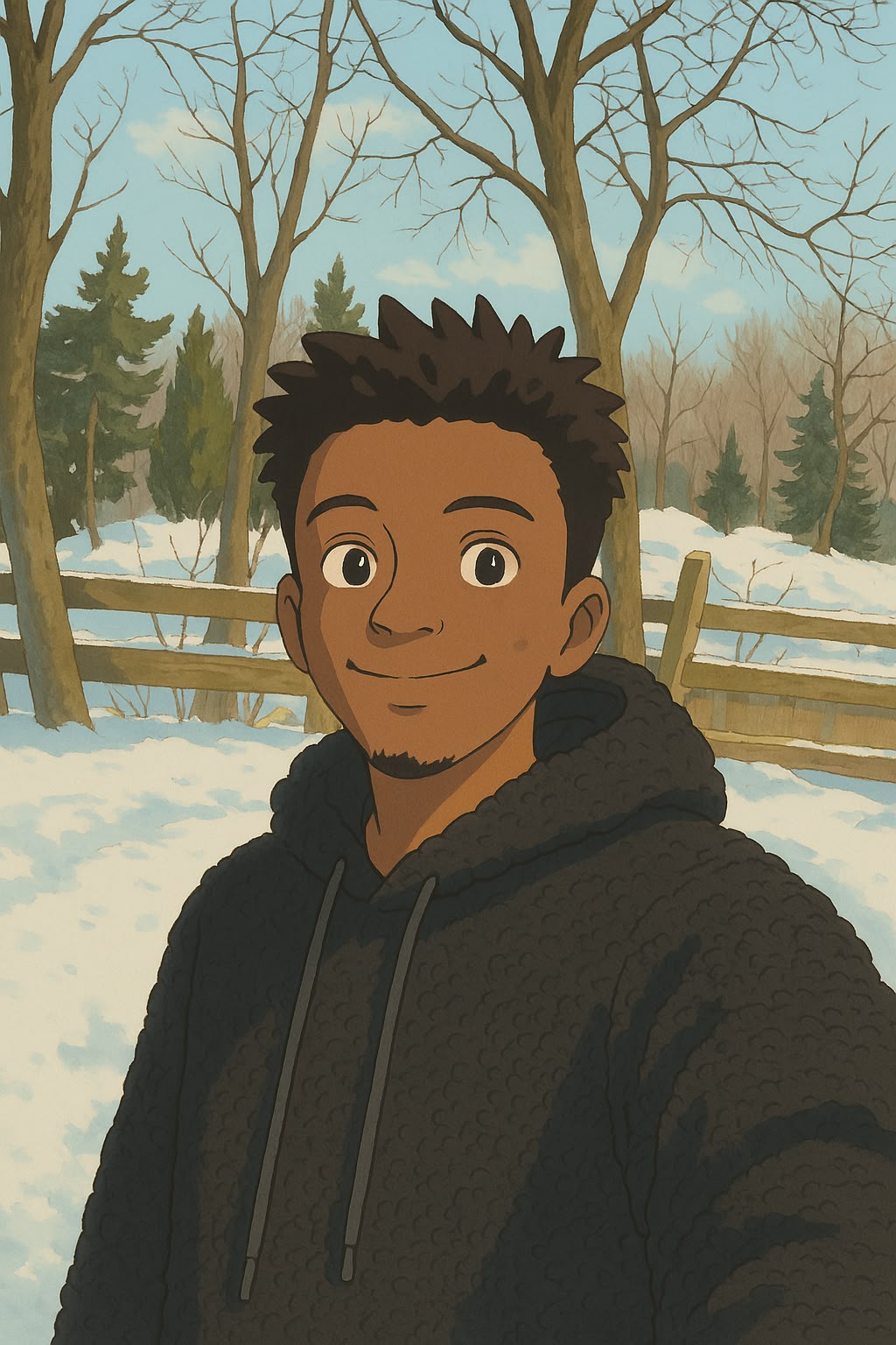 Illustrated portrait of Joshua outdoors in winter