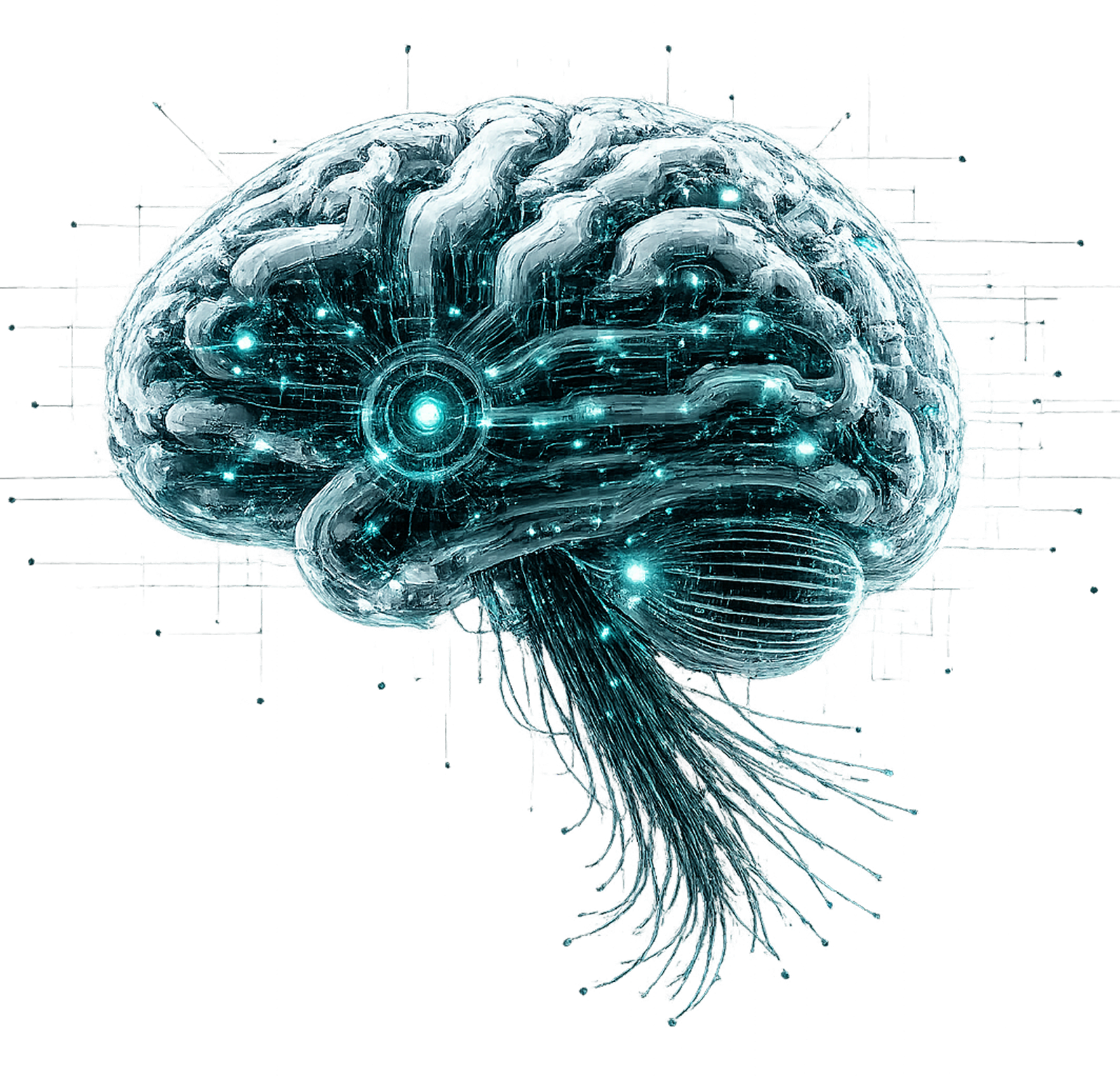 JerbAI's illuminated mechanical brain, representing connected team knowledge